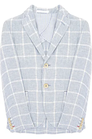 Hackett Boys Checked Windowpayne Blazer In BlueWhite - Size 7-8Y