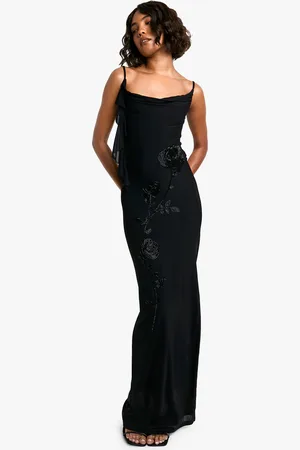 Boohoo Womens Tall Floral Hand Embellished Cowl Maxi Dress - Nylon - Size 14 UK