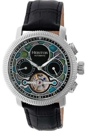 heritor automatic Aura Mens Semi-Skeleton Leather-Band Watch - Stainless Steel - One Size