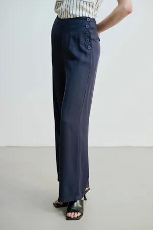 Gusto Womens Wide-Leg Trousers With Buttons - - Size X-Large