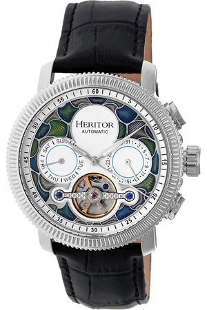 heritor automatic Aura Mens Semi-Skeleton Leather-Band Watch - Stainless Steel - One Size