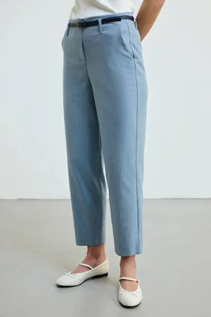 Gusto Womens Linen Belted Tapered Trousers - - Size Small
