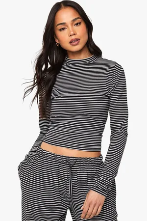 Boohoo Womens Striped Long Sleeve Top - Cotton - Size 10 UK