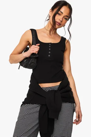 Boohoo Womens Popper Detail Scoop Neck Vest Top - Cotton - Size 6 UK