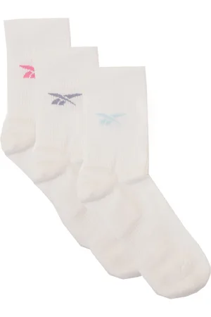 Reebok Womens 3 Pack Logo Crew Socks in White & Coloured - - Size Medium