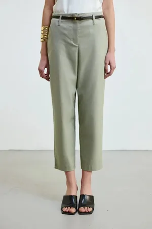 Gusto Womens Linen Belted Tapered Trousers - - Size Small
