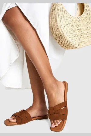 Boohoo Womens Wide Fit Faux Suede Woven Basic Mule Sandals - - Size UK 5