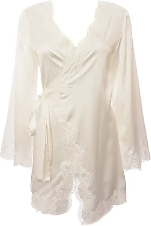 Agent Provocateur Womens C/O Amelea Silk V-Nk Scallop Edge Lace Trim Ls Pyjama Top With Self Belt in - Size 8 UK