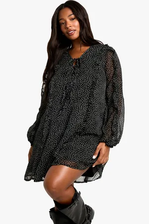 Boohoo Womens plus CHIFFON POLKA DOT SMOCK DRESS - - Size 26 UK