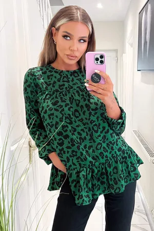 Ax Paris Womens And Black Animal Print Long Sleeve Smock Top - Size 8 UK
