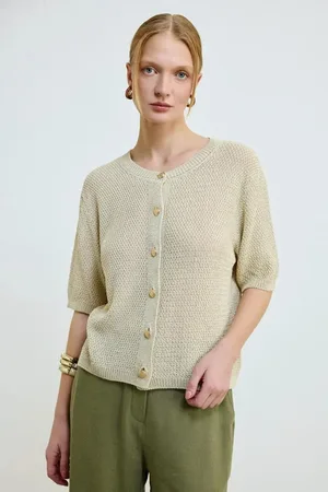Gusto Womens Short Sleeve Linen Knit Cardigan - - Size UK 16-18 (Womens)