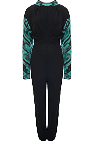 Prada Womens Sable W Jacq Knit L/S And Collar Long Jumpsuit in Multicoloured - - Size 4 UK