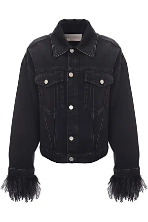 VALENTINO GARAVANI Womens Denim Jacket W Feather Cuffs in - Size 14 UK