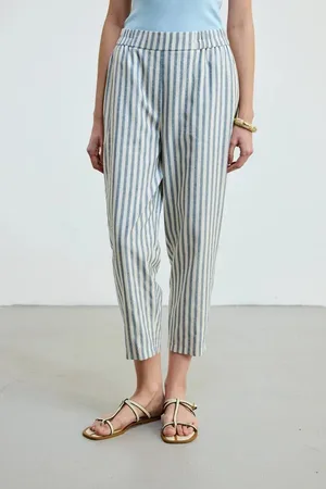 Gusto Womens Striped Linen Trousers - - Size Small