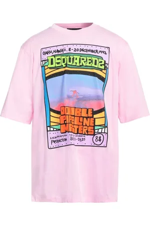 Dsquared2 Mens Double Pipeline Masters Design Skater Fit Coral T-Shirt Cotton - Size Medium