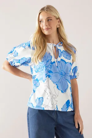 wallis Womens Petite Floral Puff Sleeve Top - - Size 8 UK