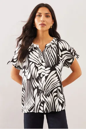 wallis Womens Abstract Tie Sleeve Collarless Top - Viscose - Size 14 UK