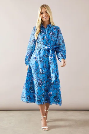 wallis Womens Petite Floral Lace Insert Belted Shirt Dress - Viscose - Size 18 UK
