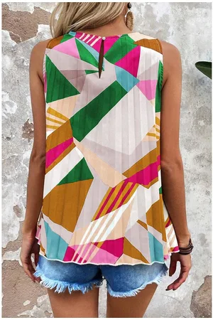 Azura Exchange Womens Geometric Printed Pleated Shift Tank Top - Size Large