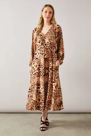 wallis Womens Leopard Jersey Ruched Relaxed Smock Dress - Viscose - Size 14 UK