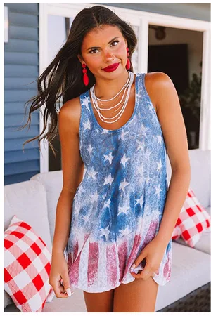 Azura Exchange Womens Vintage Washed Flag Print Shift Tank Top - Size Large
