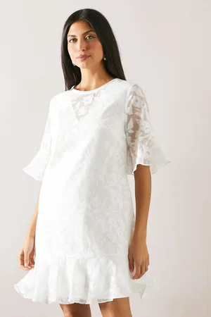 wallis Womens Burnout Floral Ruffle Sleeve Shift Dress - Viscose - Size 18 UK