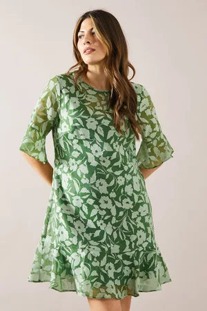 wallis Womens Burnout Floral Ruffle Sleeve Shift Dress - Viscose - Size 16 UK