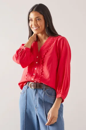 wallis Womens Cotton Ruffle Button Through Blouse - - Size 20 UK