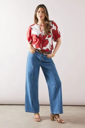wallis Womens Floral Cotton Puff Sleeve Top - - Size 12 UK