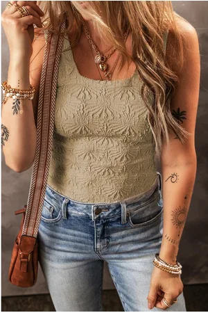 Azura Exchange Womens Smoke Gray Floral Jacquard Square Neck Tank Top - - Size 2XL
