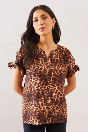 wallis Womens Leopard Tie Sleeve Collarless Top - Viscose - Size 20 UK