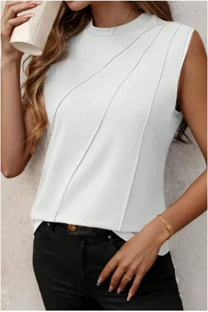 Azura Exchange Womens Crew Neck Pleated Tank Top - Size Medium