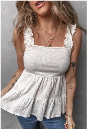 Azura Exchange Womens Crinkled Ruffled Straps Peplum Babydoll Tank Top - Size Large
