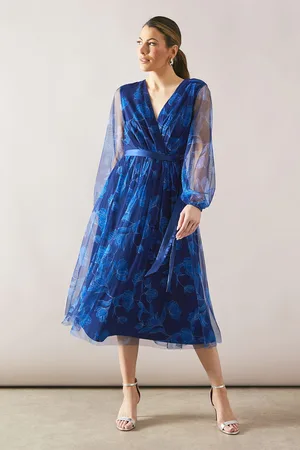 wallis Womens Floral Mesh Satin Tie Midi Dress - - Size 18 UK