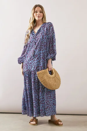 wallis Womens Leopard Tiered Smock Midaxi Dress - - Size 10 UK