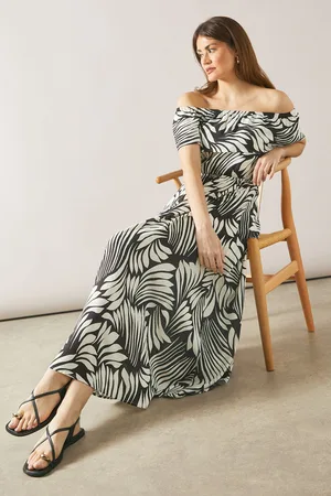 wallis Womens Abstract Print Bardot Midaxi Dress - Viscose - Size 16 UK