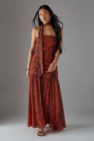 warehouse Womens Petite Chiffon Neck Tie Bandeau Ruched Maxi Dress - - Size 8 UK