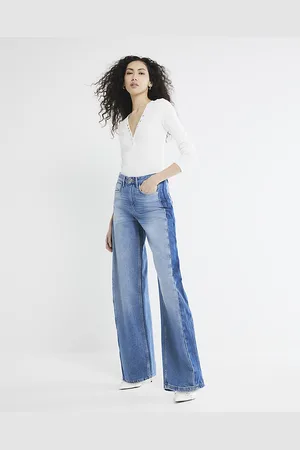 River Island Womens Barrel Jeans Denim Side Stripe Cotton - Size UK 6 Long
