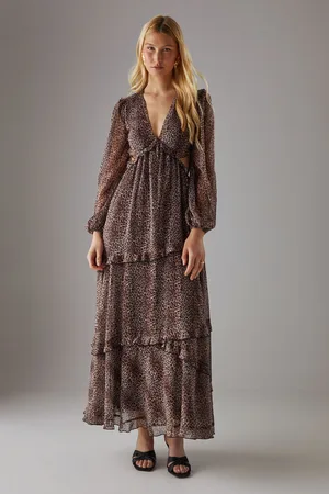 warehouse Womens Chiffon Cut Out Waist Ruffe Maxi Dress - - Size 8 UK