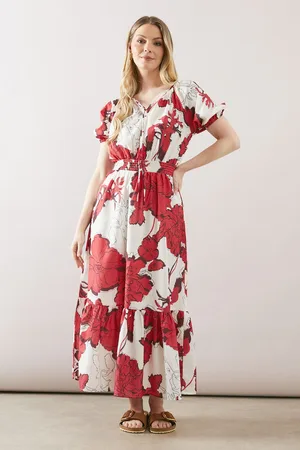 wallis Womens Floral Puff Sleeve Tie Front Midaxi Dress - - Size 18 UK