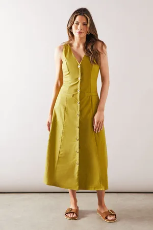 wallis Womens Linen Mix Button Through Midi Dress - - Size 20 UK