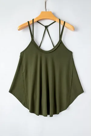 Azura Exchange Womens Jungle Green Exposed Seam Detail Double Straps Tank Top - Viscose - Size Large