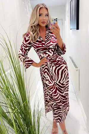 Ax Paris Womens Animal Print Button Top Gathered Side Midi Dress - Size 8 UK