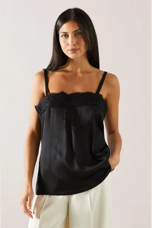 wallis Womens Crinkle Satin Lace Trim Strappy Top - - Size 16 UK