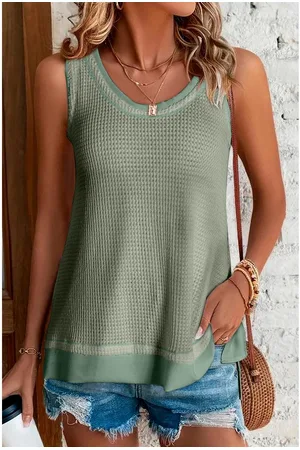 Azura Exchange Womens Sea Scoop Neck Waffle Knit Flowy Vest - Size Small