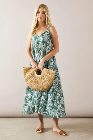 wallis Womens Petite Tropical Floral Midaxi Swing Dress - - Size 8 UK