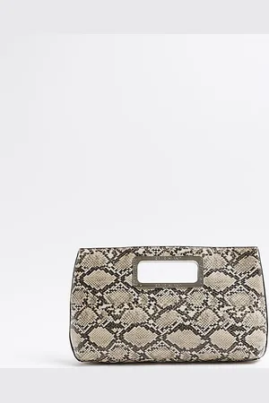 River Island Womens Clutch Bag Metal Handle Snake Print Pu - One Size