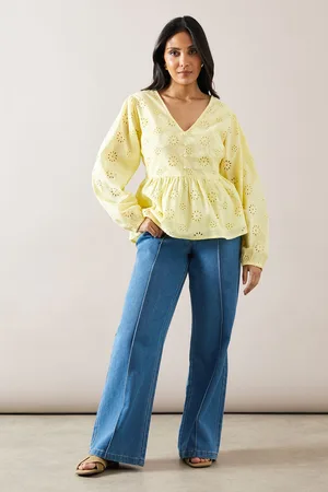 wallis Womens Petite Broderie Button Peplum Blouse - Cotton - Size 10 UK