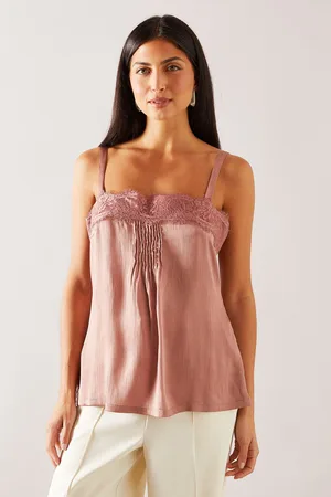 wallis Womens Crinkle Satin Lace Trim Strappy Top - - Size 18 UK