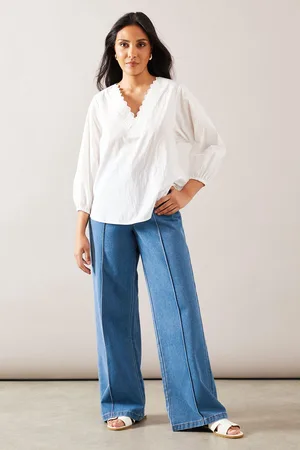 wallis Womens Petite Cotton Ruffle Overhead Shirt - - Size 10 UK